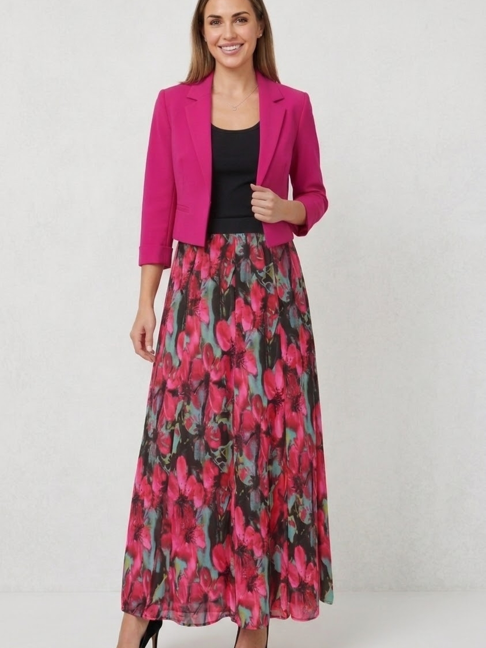 BB Dakota Pink Floral Maxi Skirt